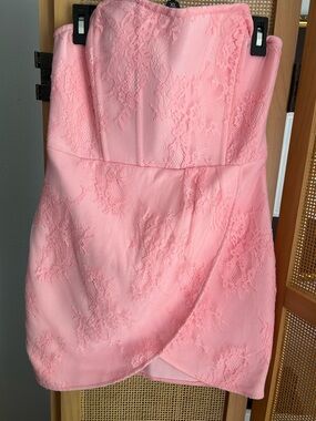 Fashion Nova Light Pink Strapless Lace Mini Dress